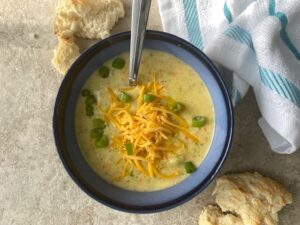 Broccoli Soup with Cheddar and Biscuits